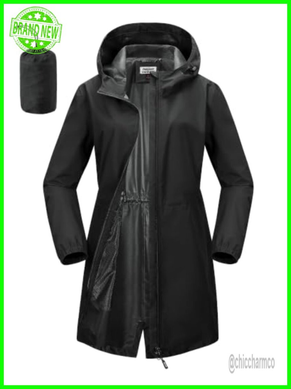 Waterproof Rain Jacket Long Hooded Packable Lightweight Hiking